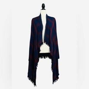 KNOX ROSE Plaid Fringe Rayon Cardigan